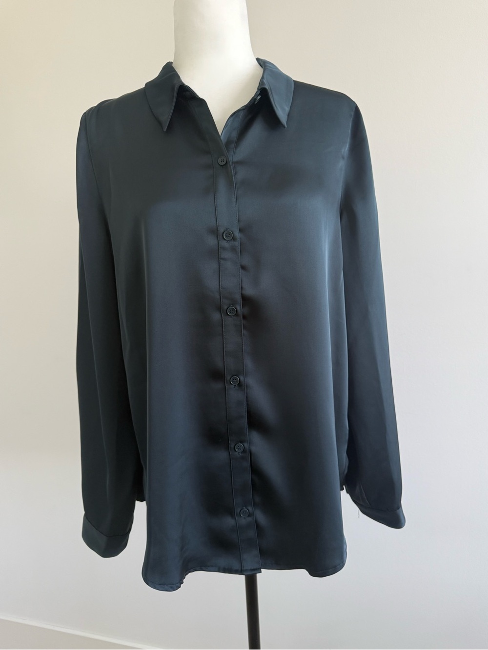 Gentle Fawn Satin Button-Down Blouse in Deep Teal